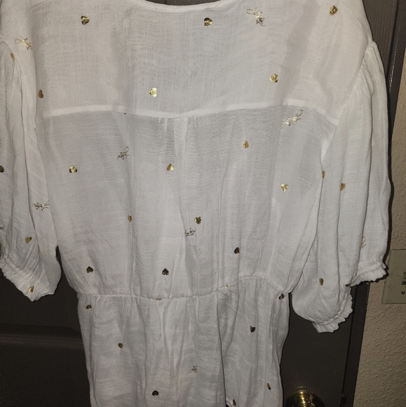 Harve Bernard White tie front blouse with gold stripes 2x NWT - Picture 6 of 9